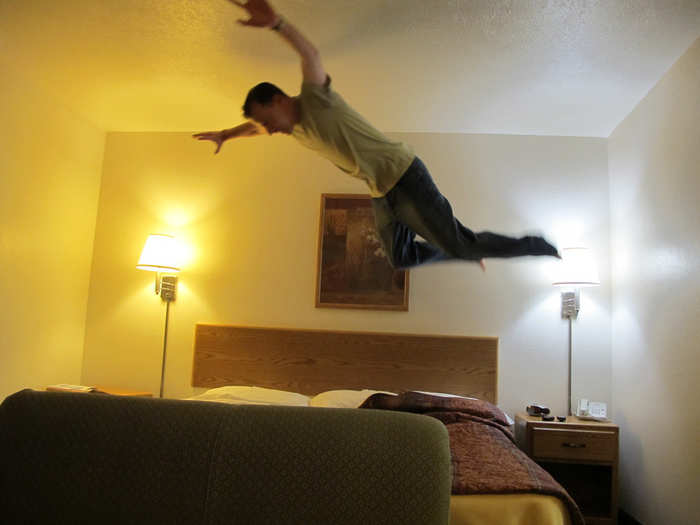 7. You can jump on a hotel room bed