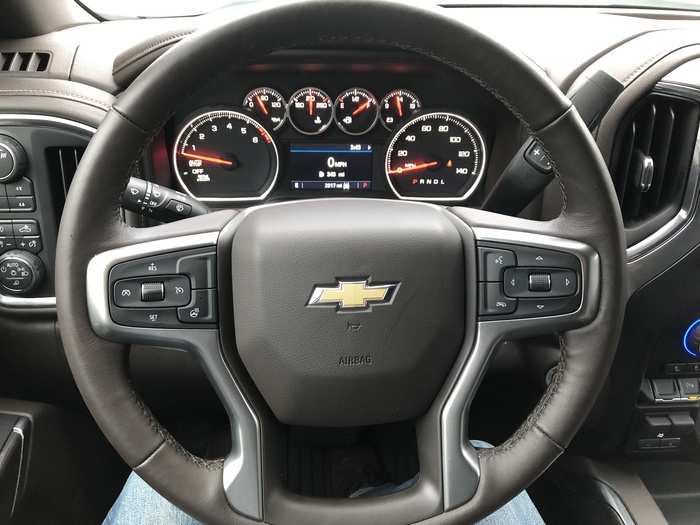 The heated, leather-wrapped steering wheel and the fairly classic Chevy instrumentation isn