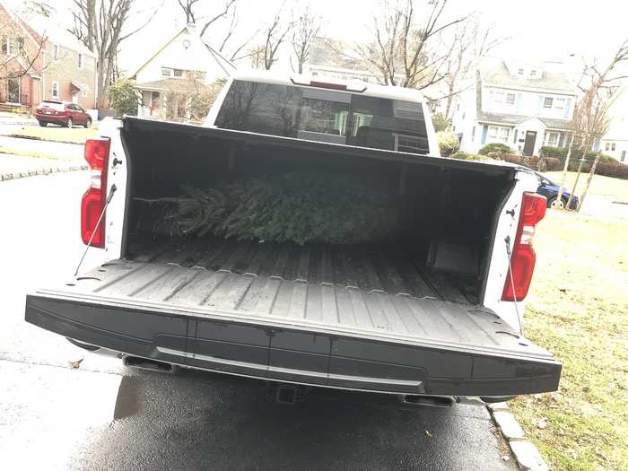 The Silverado easily swallowed my family Christmas tree.