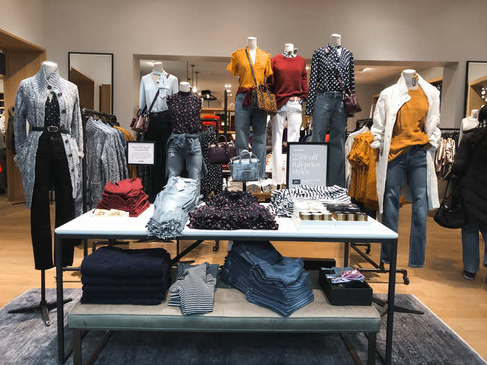 The front of the store had a few cardigans and blouses on display, most of which were 25% off.