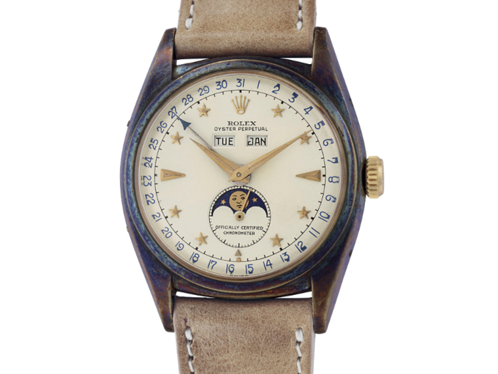 2. An officially certified chronometer, 18K gold Rolex with a triple calendar, star dial, and moon phases, this watch proved to be a big ticket item when it brought in $1,572,500.