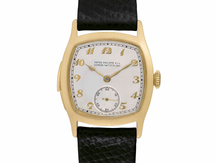 7. Made in 1930, this 18K gold cushion-shaped Patek Philippe wristwatch sold for $708,500.