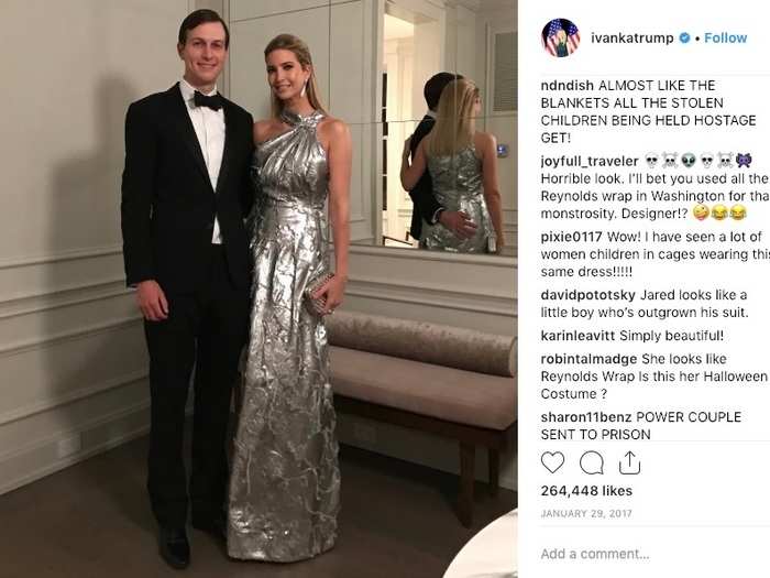 Ivanka later prompted a wave of criticism when she posted a picture of herself in a $5,000 silver Carolina Herrera dress the same day the president signed the travel ban.