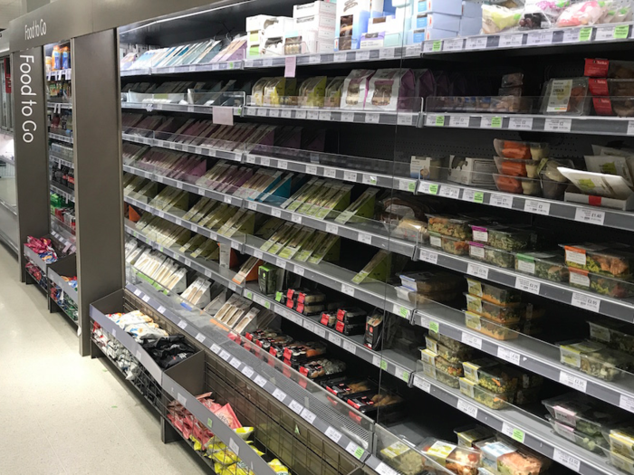 Grab-and-go items such as sandwiches and salads were located close to the front of the store to make it easy for lunchtime customers to get in and out easily.