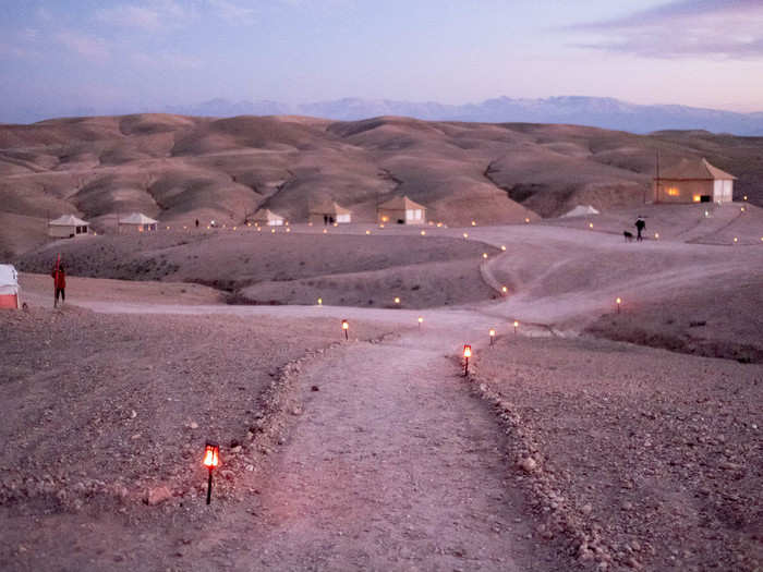 The camp was set up with small lamps along the paths so you didn’t fall into the ditches and crevasses between the desert hills.