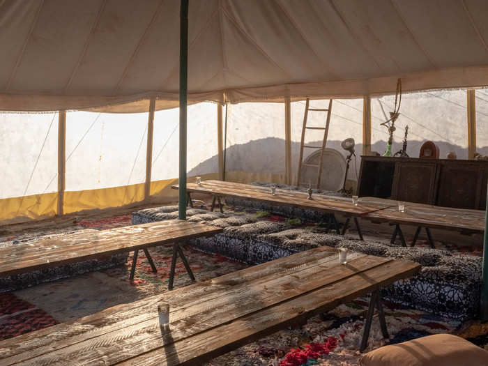 About half of the festival attendees were served dinner in this tent. It was decorated in Moroccan rugs, rough-hewn wooden tables, and lots of cool knickknacks.