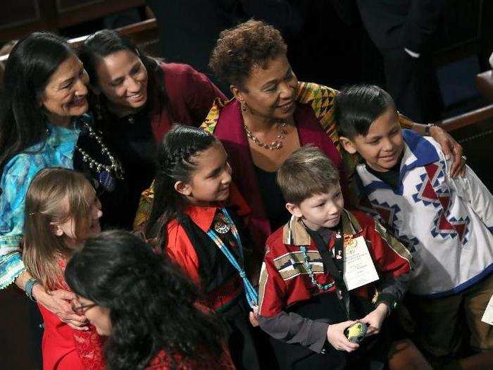 Online, many of the new and returning women of the House celebrated what California Representative Barbara Lee called the "first day of a new era."