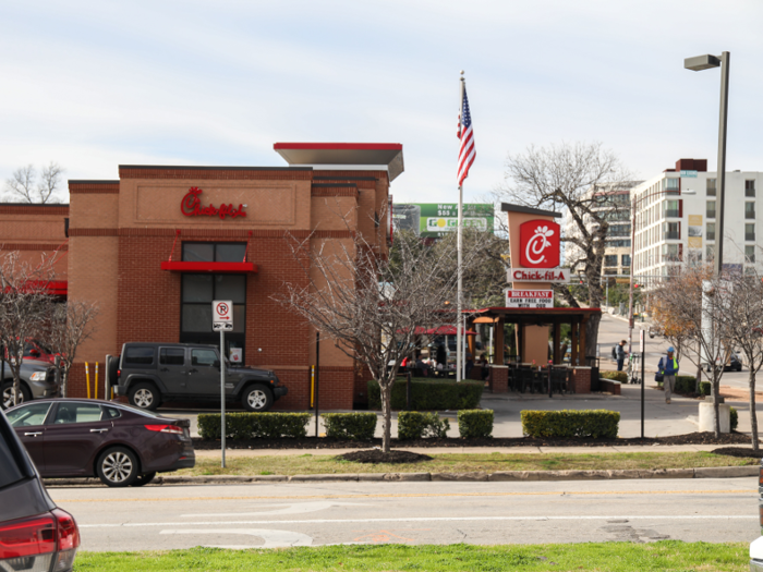 But how do they compare to Chick-fil-A? All we had to do was cross the street to find out. The two restaurants were located right next to each other.