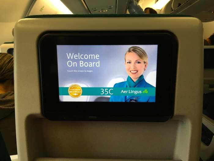 Each seat is equipped with a personal touchscreen in-flight entertainment. The Aer Lingus system is powered by Panasonic-sourced technology.