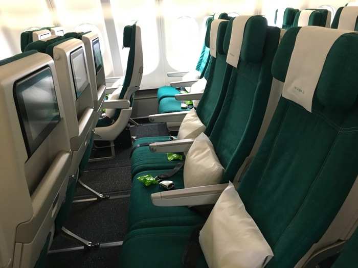 Each economy class seat boasts 31 inches of seat pitch, which is the amount of space between two rows.