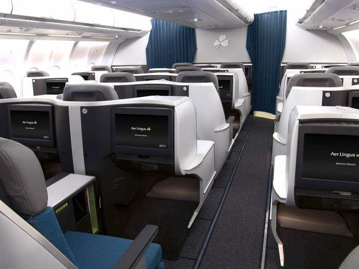 Up front, there are 30 flat-bed seats in business class.