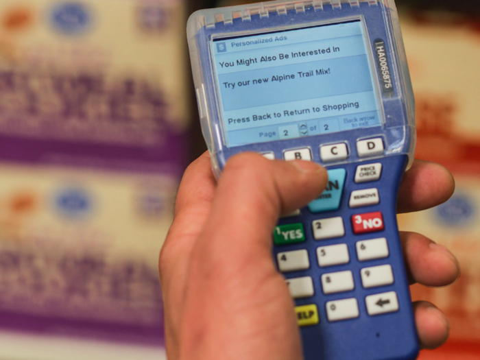 The scanning and shopping process can also be completed using a handheld device provided by Kroger.