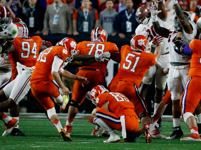 Kicker Greg Huegel made two of three field goal attempts as well as four extra points for the Tigers in the 2016 title game.