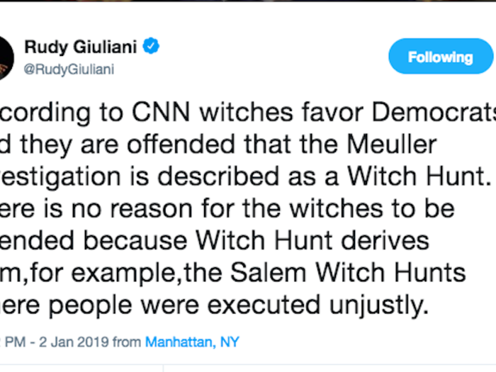 Giuliani then responded to a CNN segment of self-identified witches dismayed over Trump