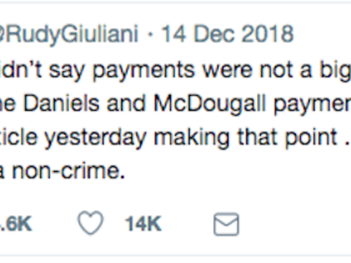 Giuliani then had to walk back a statement he made on national TV downplaying the payments as "not a big crime." Legal experts, however, told INSIDER that federal prosecutors would not have allowed Cohen to plead guilty to a "non-crime."