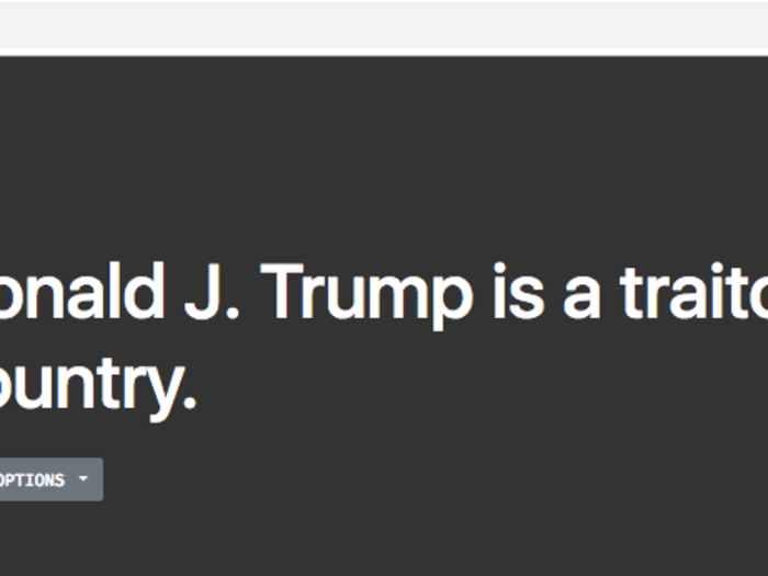 A social media user was quick to purchase the domain name "g-20.in" Giuliani accidentally created in his tweet –– and trolled Giuliani by making the link lead to a webpage reading, "Donald J. Trump is a traitor to our country."