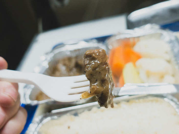 Dinner was a spiced, surprisingly tender beef stew, rice, steamed and fresh veggies, and an orange. Served on a lunch tray and warmed in airplane-style containers, dinner was far from the haughty train meals in the movies. As recently as the 1980s, the trains had chefs on board, but not anymore.