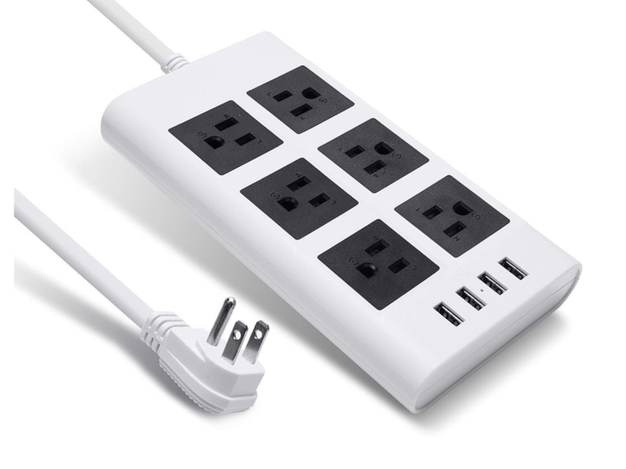 A right angle plug power strip