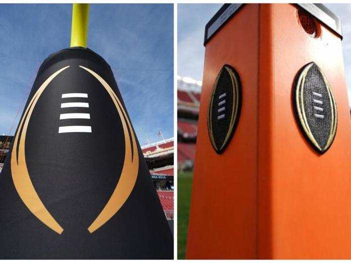 The black and gold logo is also everywhere, including the goal posts and the end zone pylons.