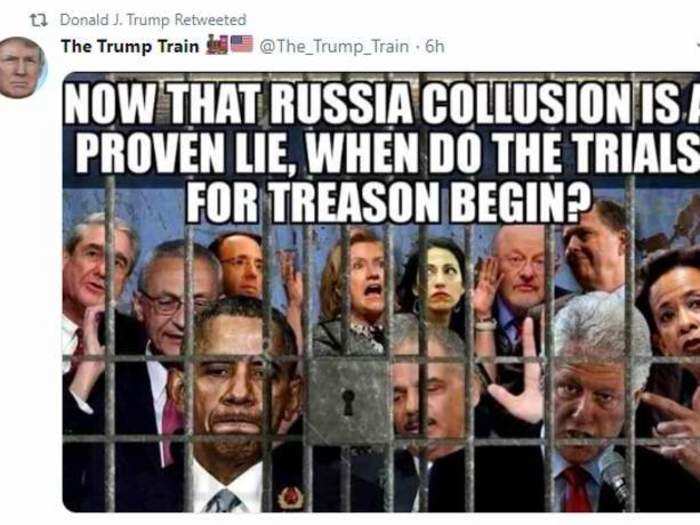 In November 2018, Trump retweeted a picture of Rosenstein behind bars along with some of the president