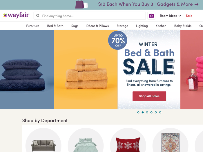 On the other hand, furniture takes the top spot on Wayfair