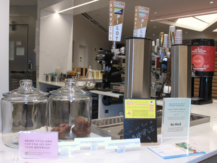 The café also sells gluten-free baked goods, kombucha on tap, and bone broth.