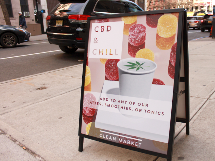 I visited Clean Market on a recent afternoon for a tour and to try some of their services. Sidewalk signs out front encourage customers to "CBD and Chill" by adding CBD to any of their lattes, smoothies, or tonic drinks.