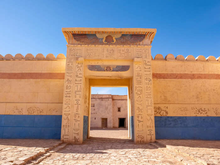 Another look at the Egyptian temple gate. Because so many epic movies have been filmed in Ouarzazate, the population is quite used to serving as extras, actors, or crew members on the films.