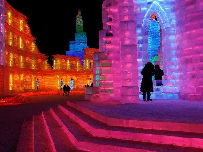 Harbin Ice and Snow World — one of the four theme parks — grows larger every year; this year