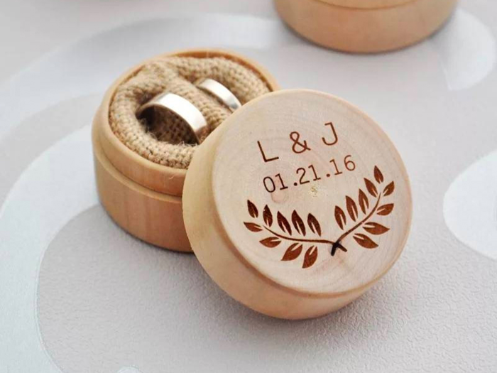 A personalized wooden ring box