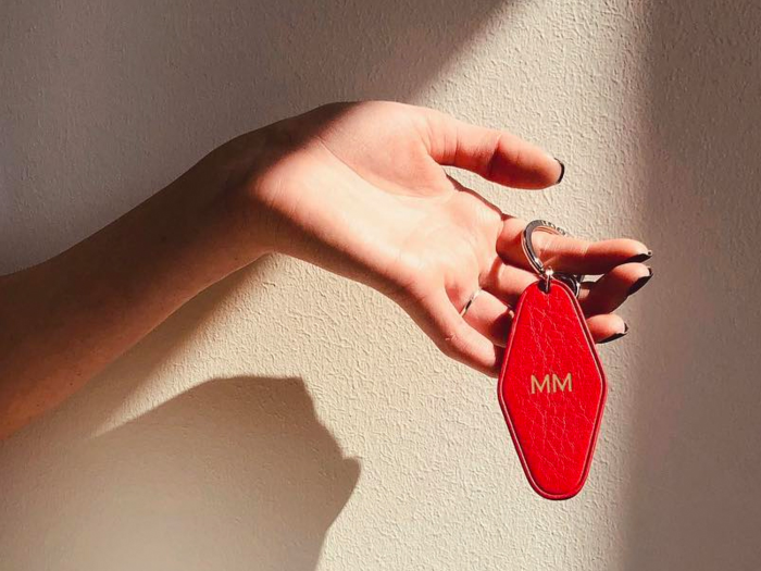 Matching monogrammed leather keychains