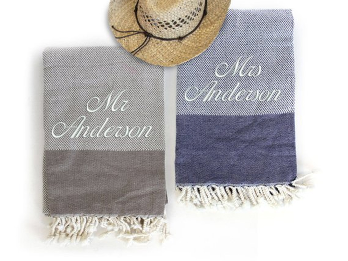 Personalized towels that make great gifts for their honeymoon, or any vacation