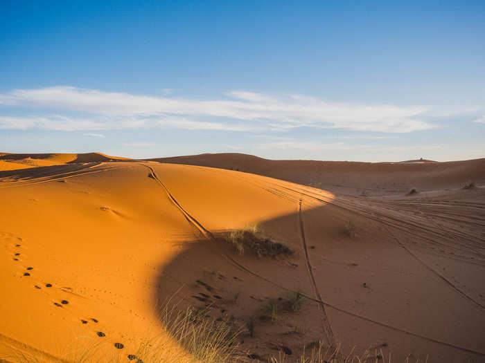 There were still a few smooth, mostly untouched dunes in Erg Chebbi. The dunes are frequently filmed in movies to represent the Sahara, including 1999 action film "The Mummy" and 2005 adventure movie "Sahara," among others.