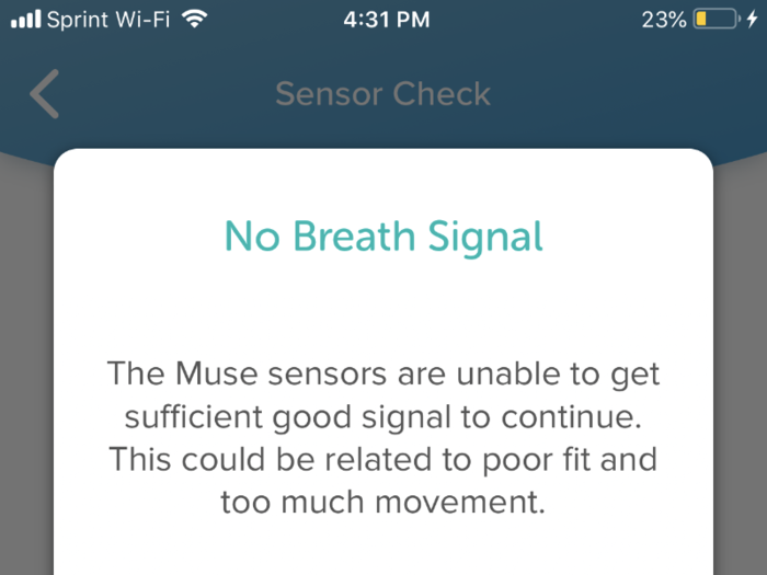 Breath meditation relies on both the motion sensor and the heartbeat sensor. It took five tries, adjusting the device each time, before the device could detect both sensors.