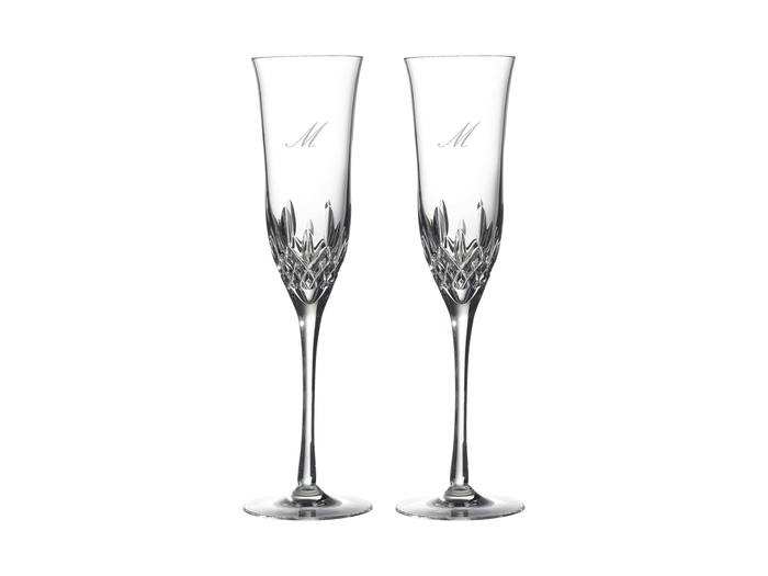 Monogrammed Waterford champagne flutes