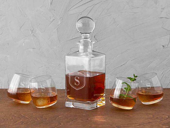 A monogrammed decanter set