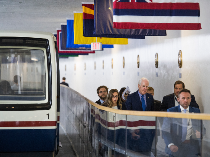 Some lawmakers prefer the subways, while others almost always walk the long length of hallways. Republican Sen. John Cornyn of Texas is known to take a group of reporters with him to discuss policy and strategy as he speed-walks the nearly half-mile back to his office in the Hart building.