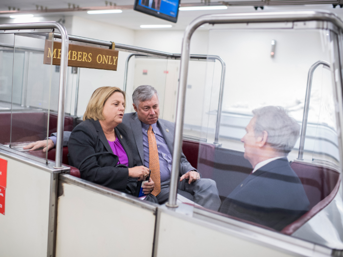 The train that connects the Rayburn building to the House side of the Capitol has one car that is only for members of Congress, while the other cars on the track can be used by anyone.