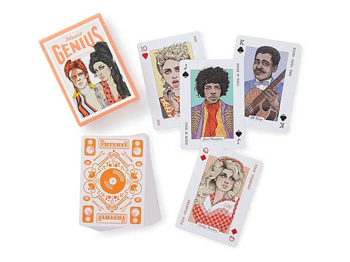 A set of playing cards that showcases their love of music