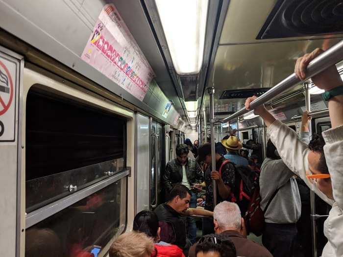 Trains can get crowded — very crowded — during rush hour. This photo is from mid-morning, well after the morning rush, when things had calmed down a bit.