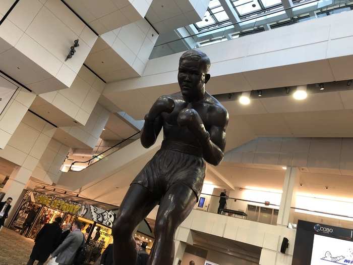 Heavyweight boxing champ Joe Louis was from Detroit, and this statue of him at Cobo welcomes visitors to Motown with pugilistic determination.