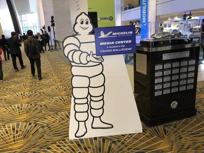 Michelin is a major sponsor of the show, so Bibendum — the Michelin Man — is everywhere.