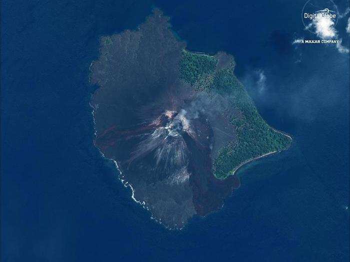 Anak Krakatau grew steadily each year until the partial collapse in December 2018. This is what it looked like in November 2017.