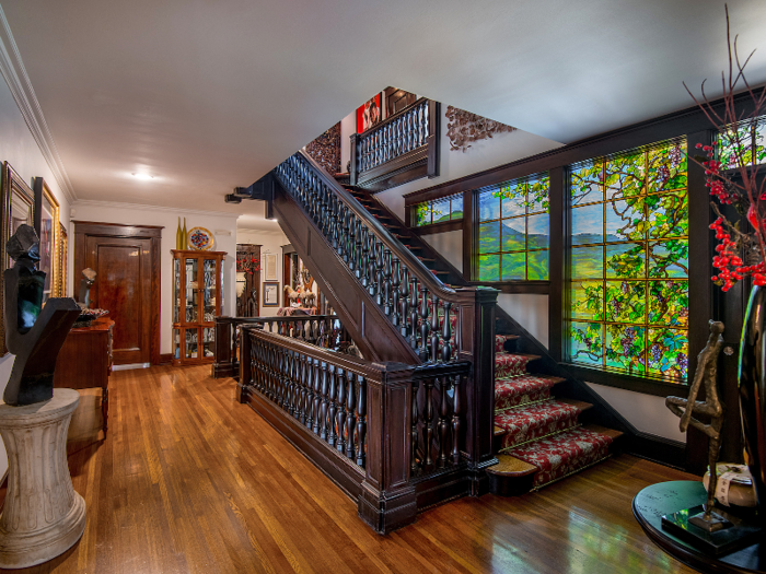 The house features stained glass windows by Louis Comfort Tiffany.