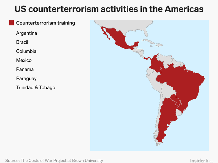 Troop presence in the Americas is mostly related to counter-drug and counter-terrorism.