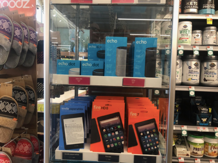 At both the Midtown East and Darien stores, you can buy Amazon items like the Echo, Kindle, or Fire tablet.