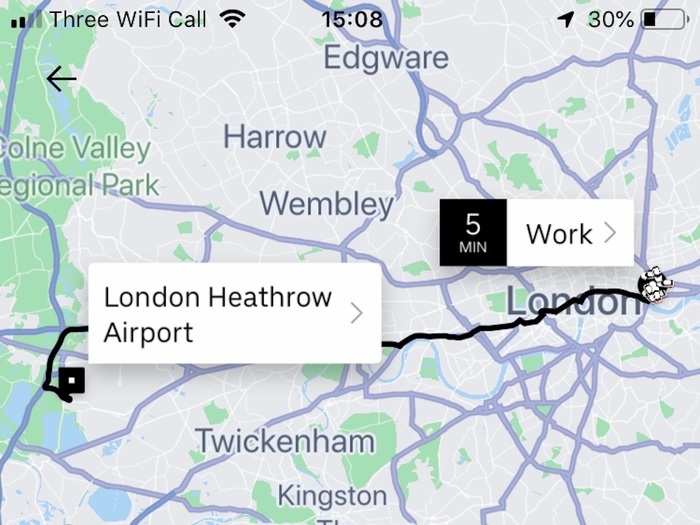 When I checked the same trip on Uber, a car was also just 5 minutes away, and the trip was estimated to cost between £42-56 for an UberX — or £78-103 for an Exec "high-end" car, which would likely have been similar to Wheely