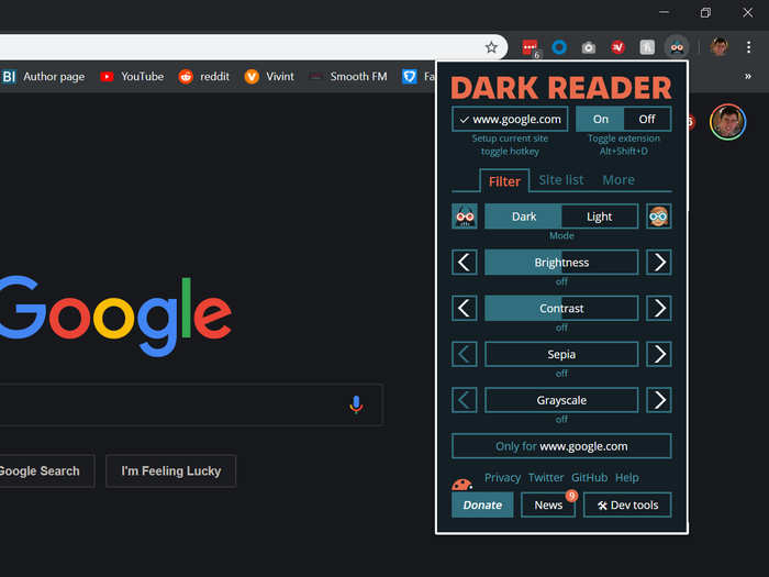 You can switch back to regular non-dark mode easily: just click the Dark Reader icon in your browser