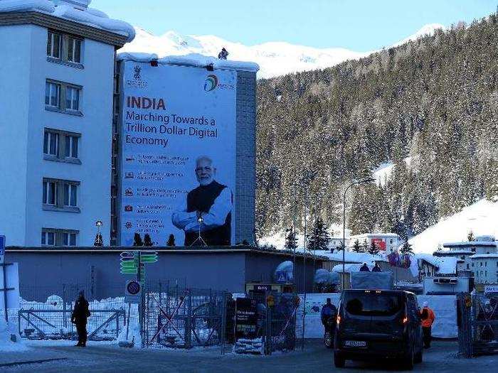 Outside of the Davos congress centre, where the annual conference is held, an advertisement for India