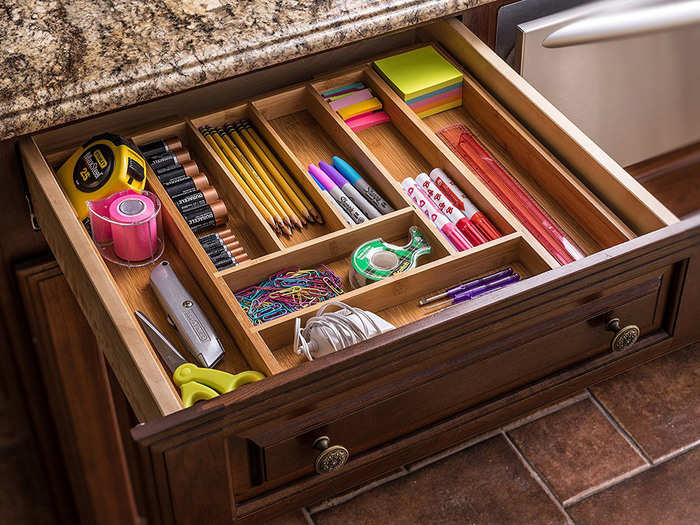 A bamboo drawer organizer